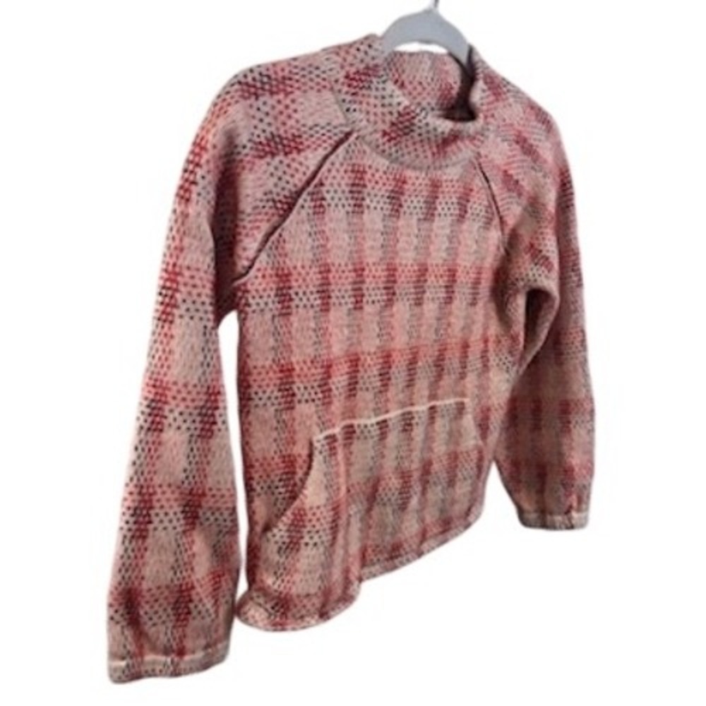 Field Flower Anthropologie Sweater Red Plaid Mock‎ Neck Long Sleeve Pocket Small